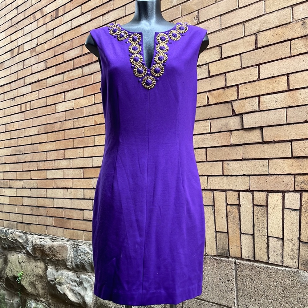 Trina Turk Purple Beaded Sheath Dress Size 8